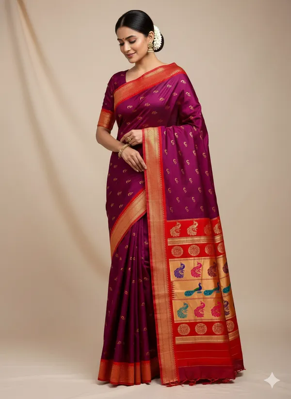 Royal_Plum_Soft_Silk_Aryahi_Kadiyal_Paithani_Saree_For_Women